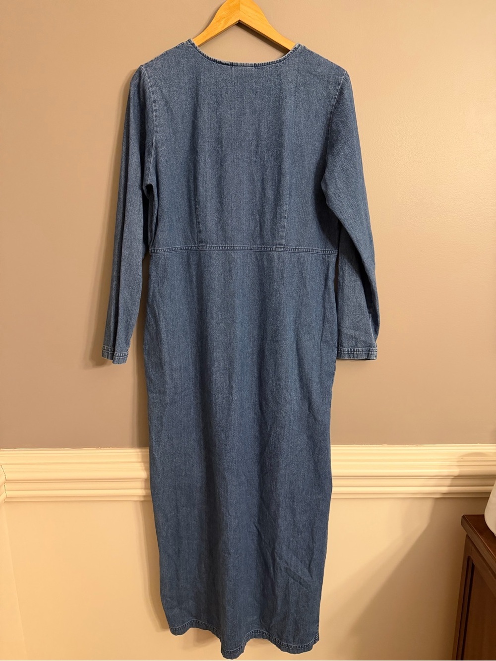 Vintage 90s L.L. Bean Denim Jean Button Front Maxi Dress Womens 12 Tall Country - Picture 8 of 8